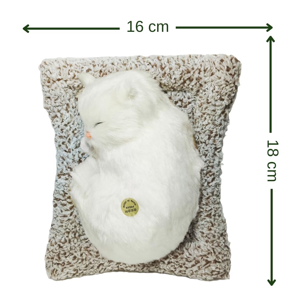Realistic Breathing White Cat Plush Toy
