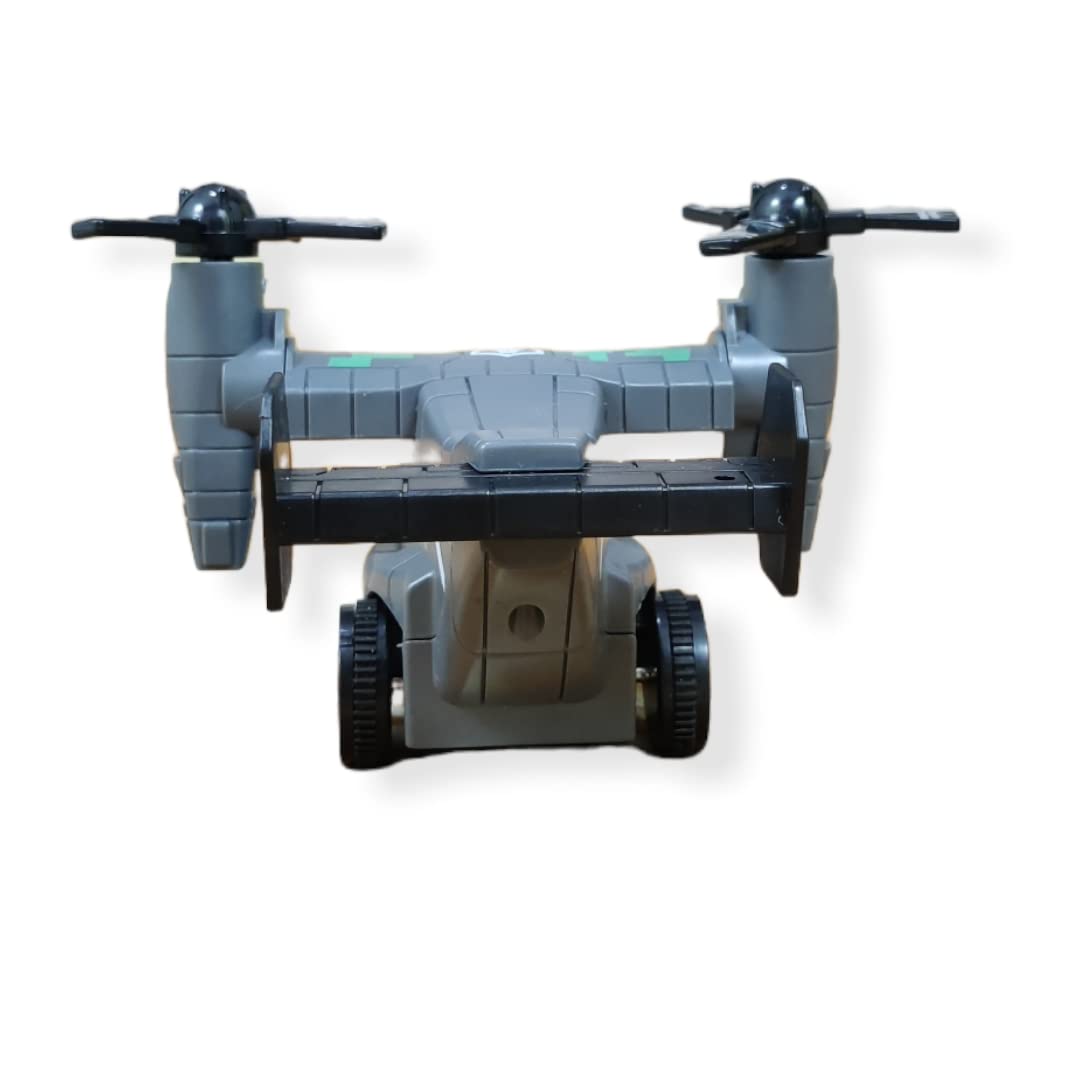 2-in-1 Transforming Military VTOL Vehicle – Gray Tilt-Rotor Airplane & Ground Vehicle