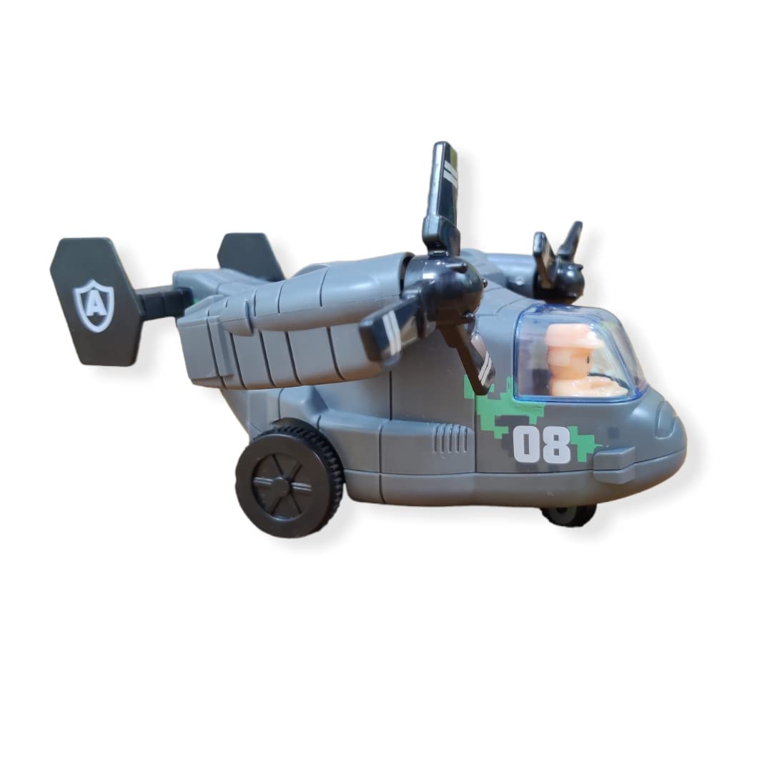 2-in-1 Transforming Military VTOL Vehicle – Gray Tilt-Rotor Airplane & Ground Vehicle