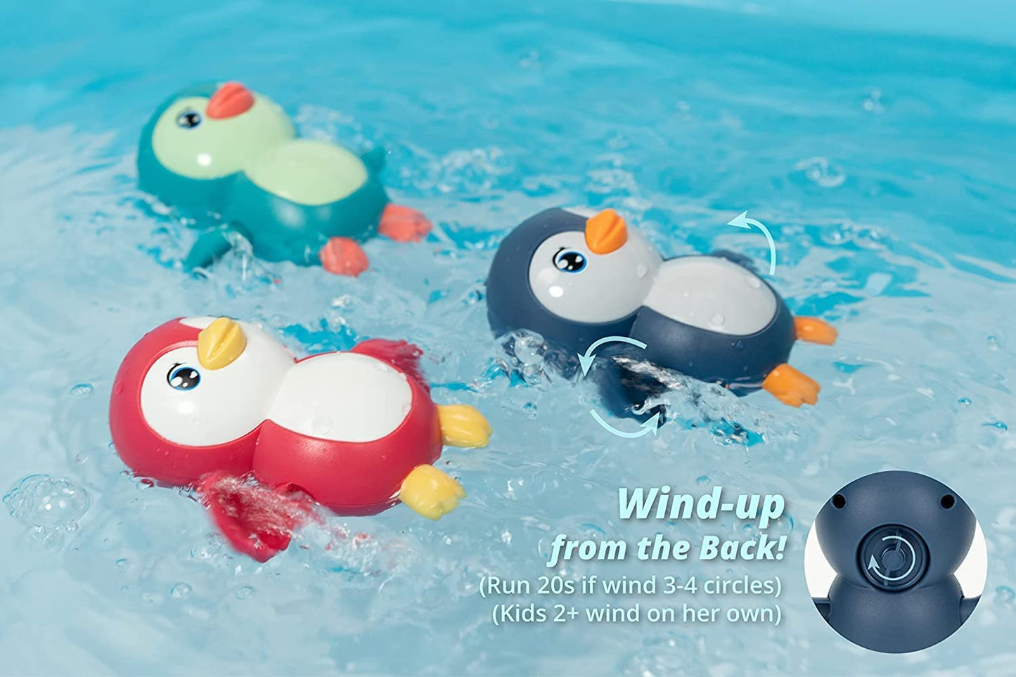 3-Pack Wind-Up Swimming Penguin Bath Toys