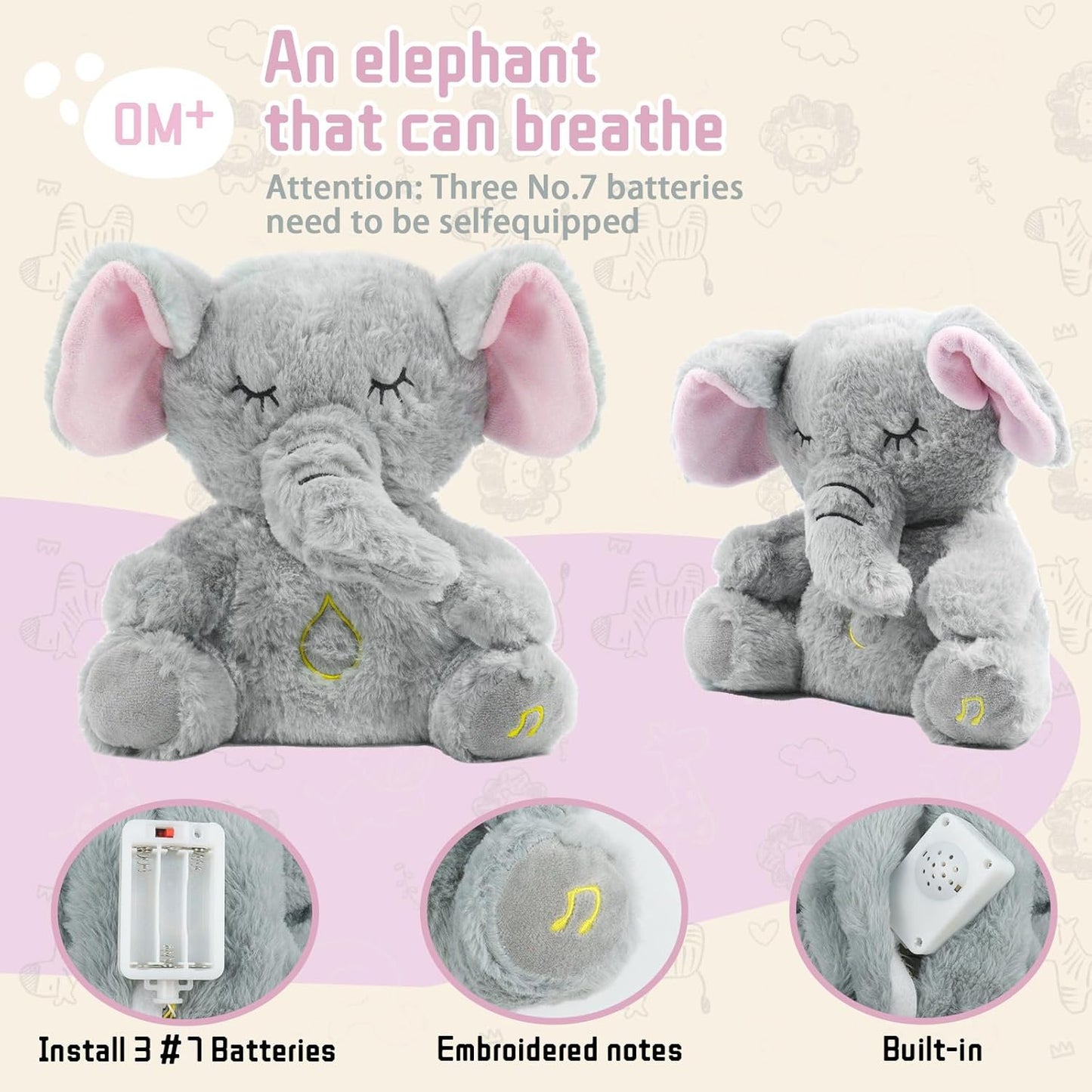 Baby Sleep Aid Breathing Elephant Plush Toy