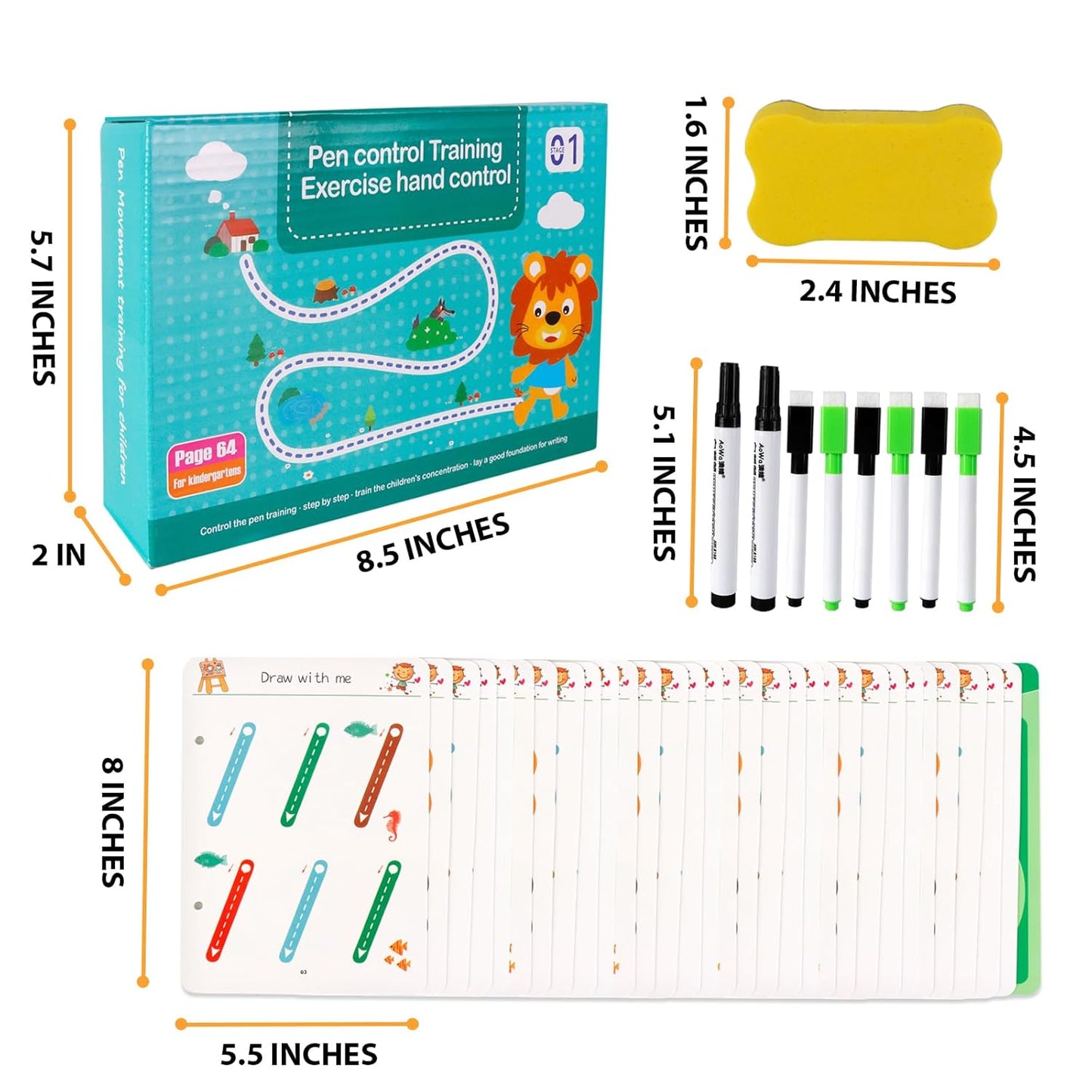 Reusable Pen Control Training Workbook Set for Kids