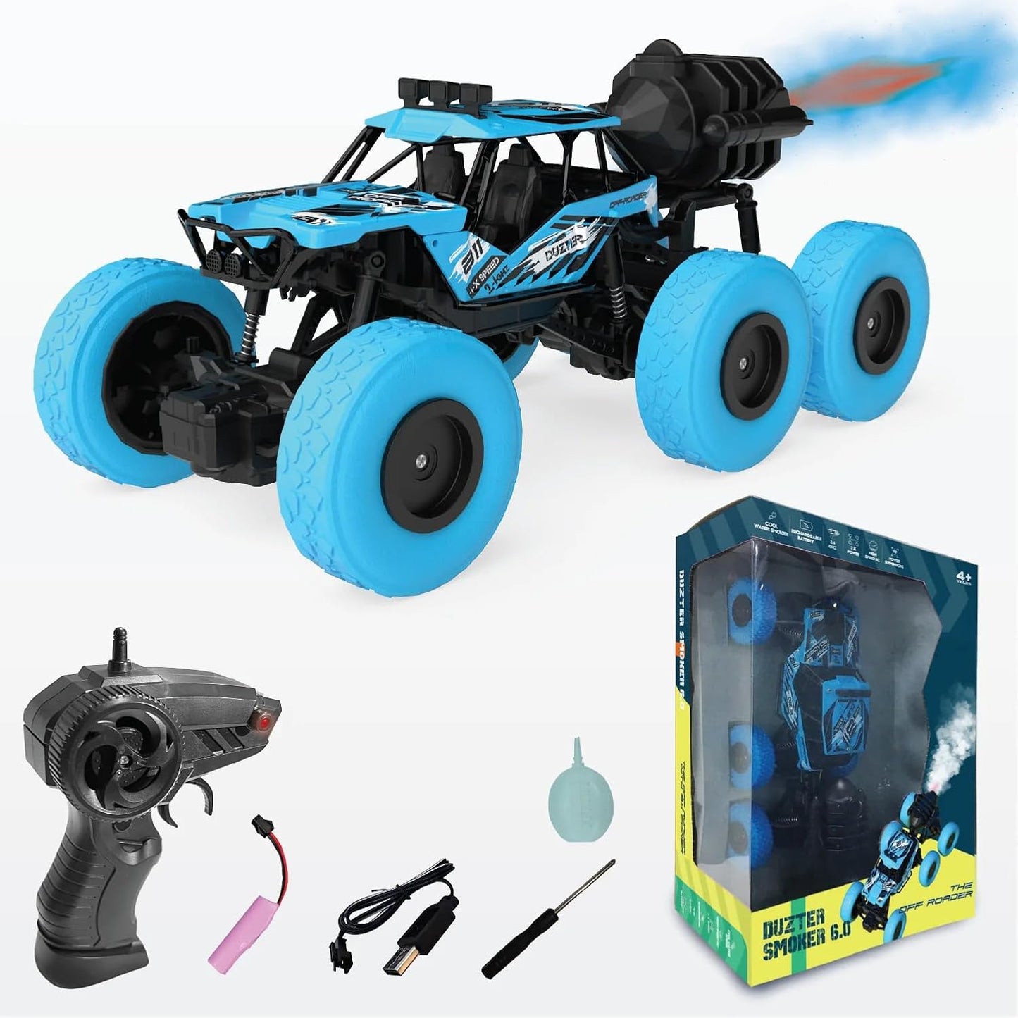 6WD RC Monster Truck with Realistic Water Mist Smoke & LED Lights