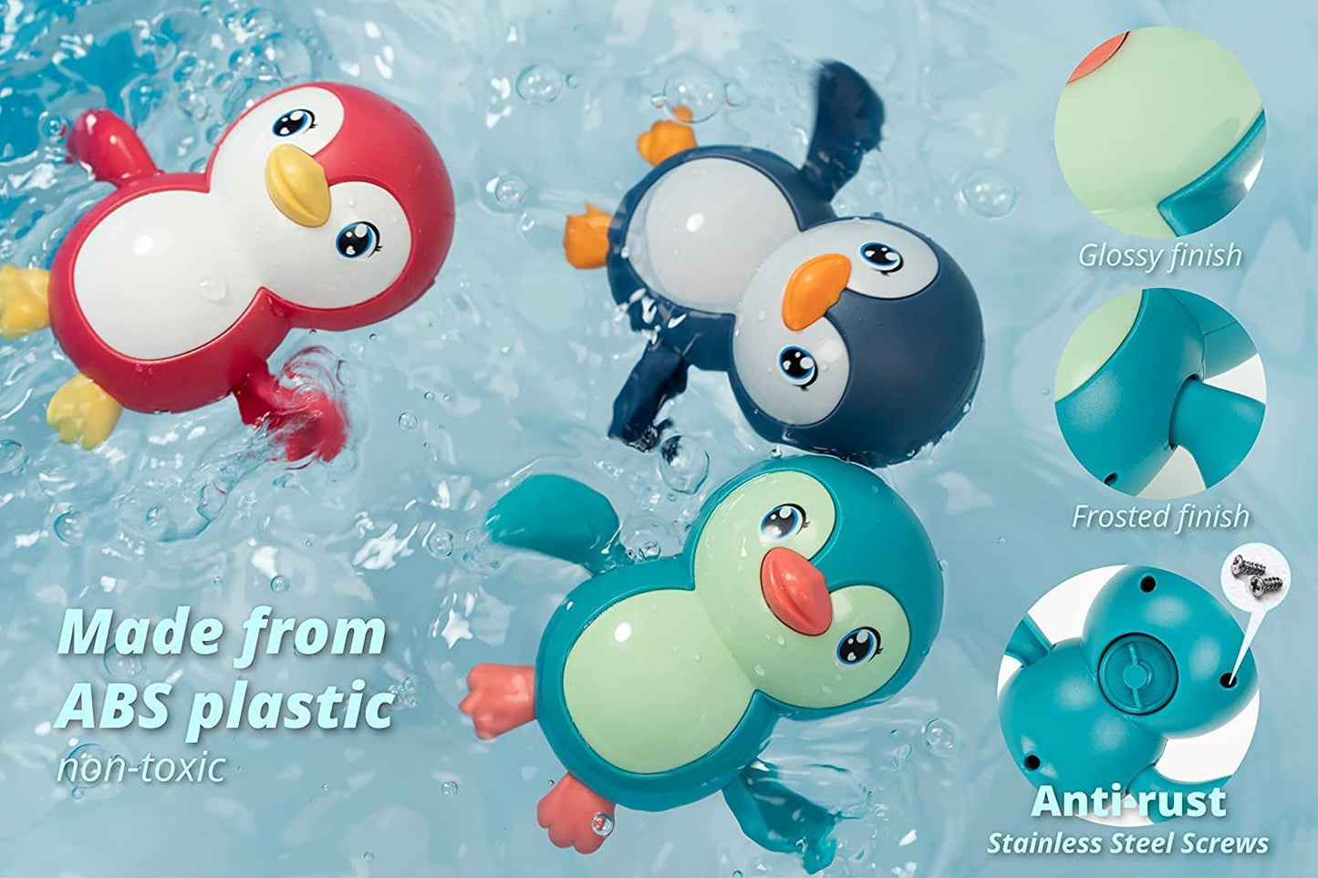 3-Pack Wind-Up Swimming Penguin Bath Toys