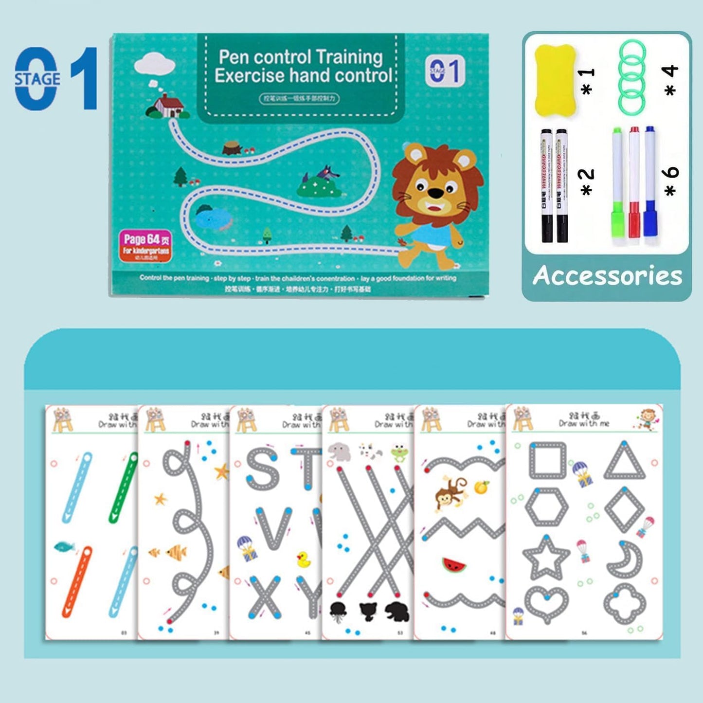 Reusable Pen Control Training Workbook Set for Kids