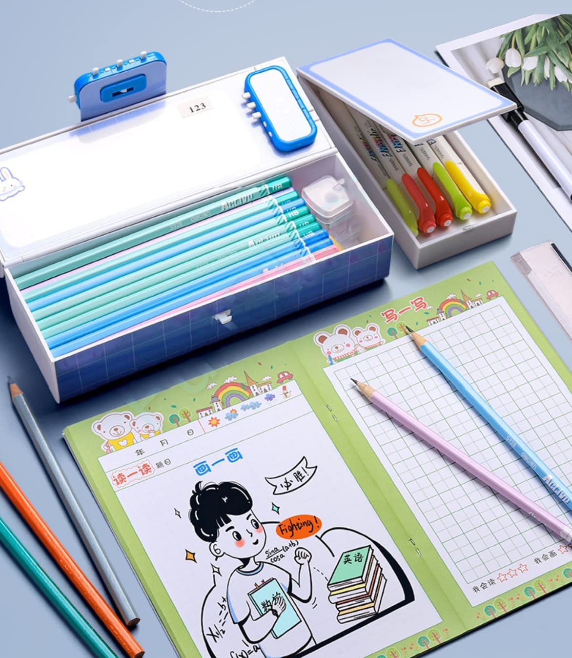 Dinosaur Double Combination Lock Pencil Box