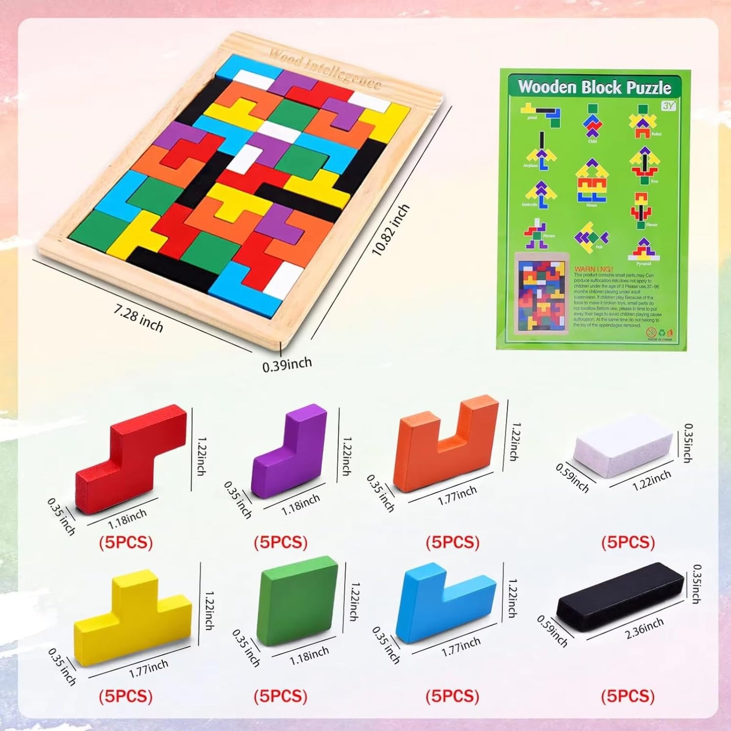 Wooden Geometric Tetris Puzzle