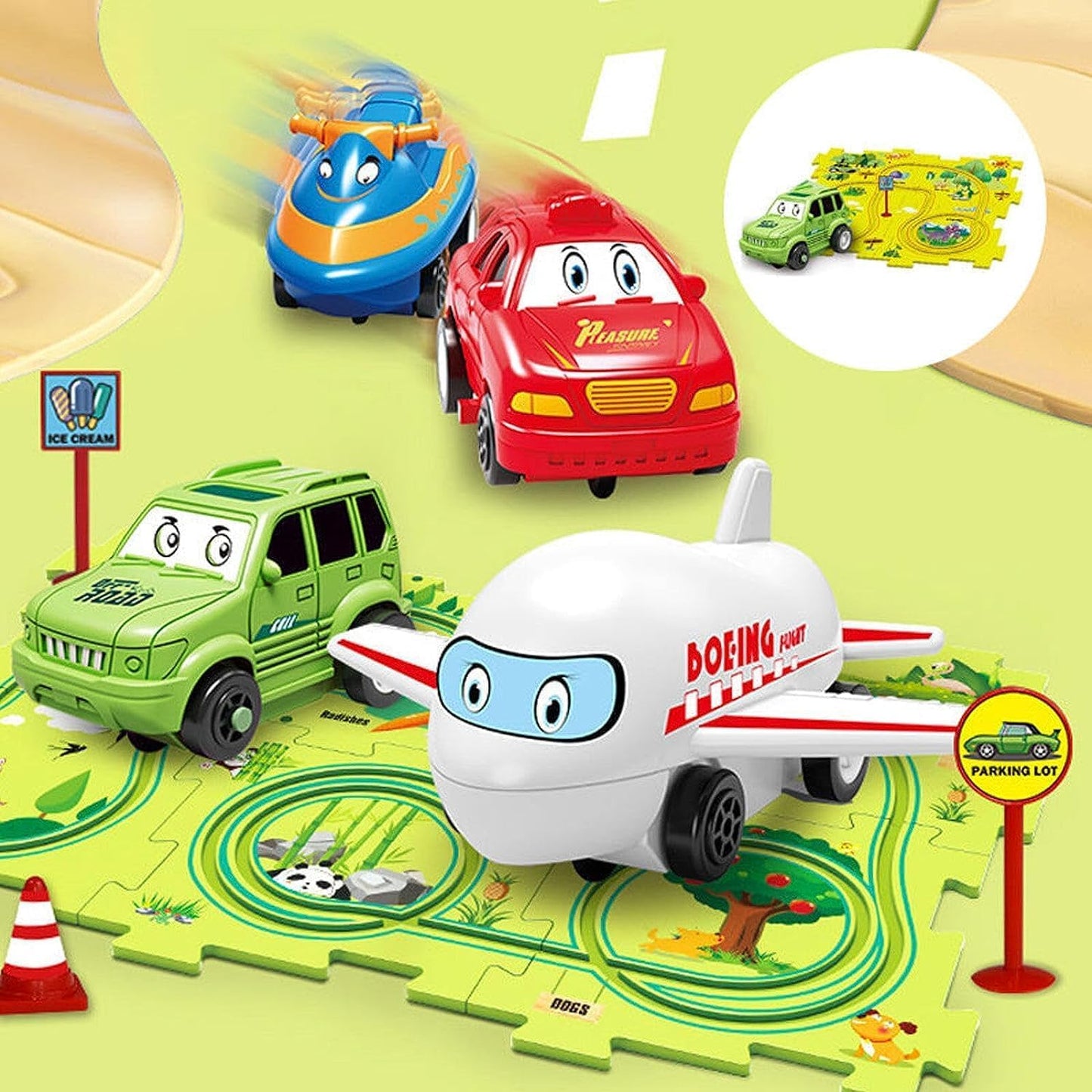 Safari Adventure Road Track Puzzle Play Mat with Toy Car