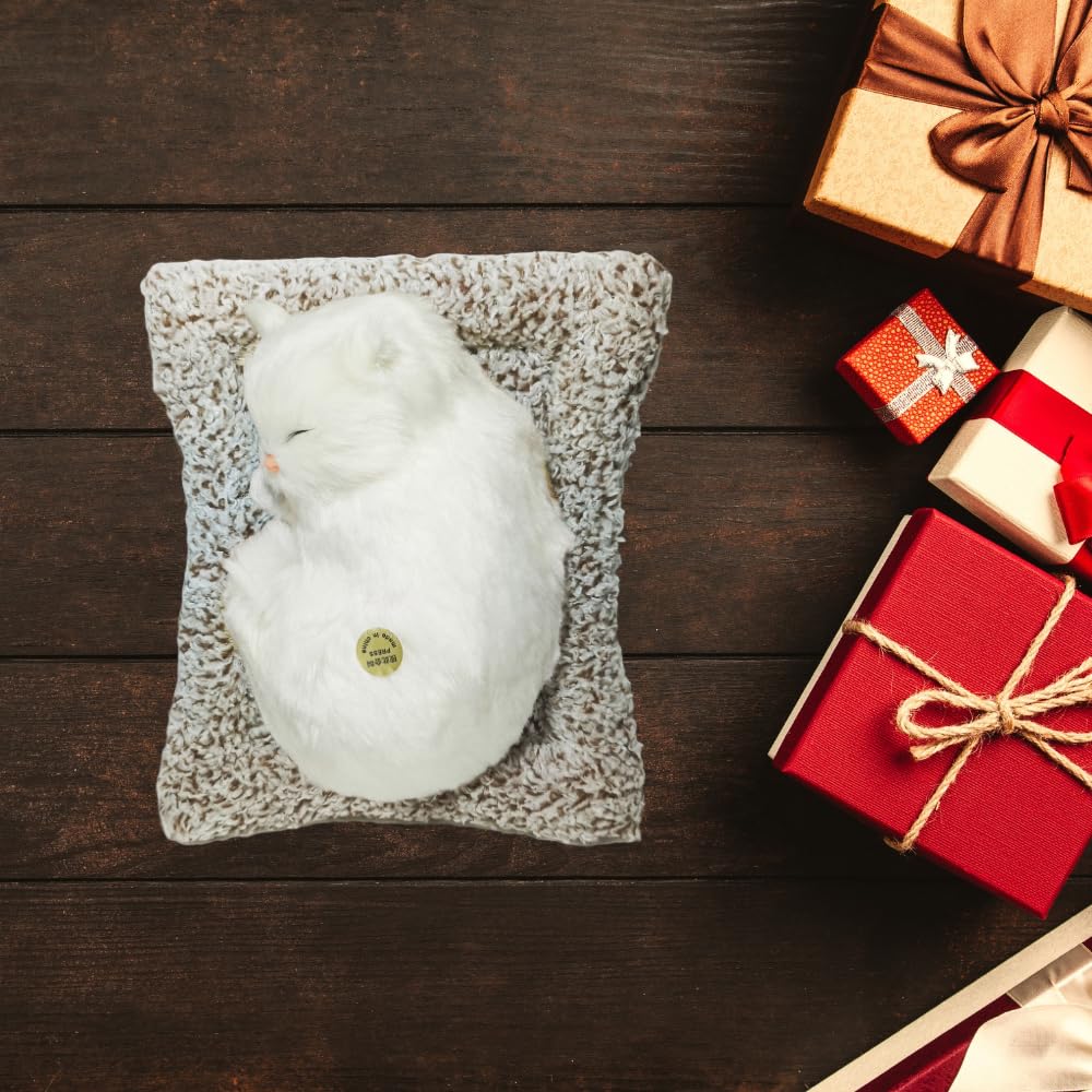 Realistic Breathing White Cat Plush Toy