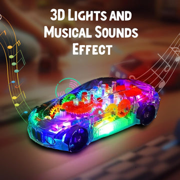 3D Flashing Light & Music Transparent Gear Car Toy