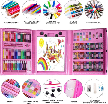 Deluxe Pink Art & Craft Supply Kit with Portable Easel