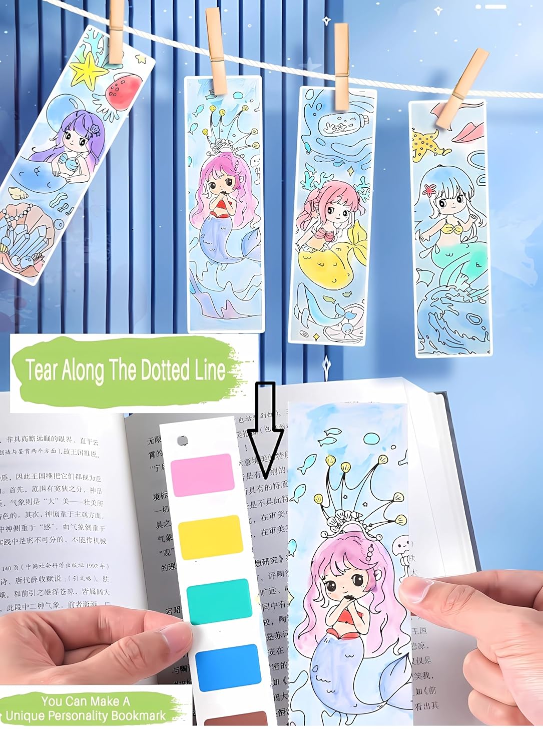 DIY Color & Tear Bookmark Kit - Watercolor Painting Pages