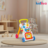 Colorful toy walker with educational buttons in a nursery setting, featuring the Kidliva brand.