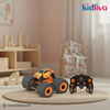 Two toy cars on a rug with a blurred background of a child's room, featuring the Kidliva brand.